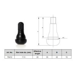 Ventiļi / valves black 22mm, TR412 100pcs./pack