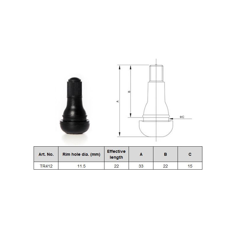 Ventiļi / valves black 22mm, TR412 100pcs./pack