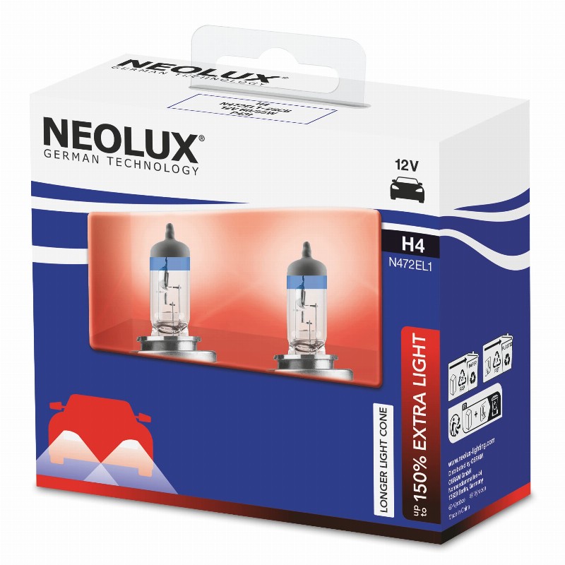 NEOLUX LEMPUTĖS H4 12V 60/55W P43T +150% EXTRA LIGHT