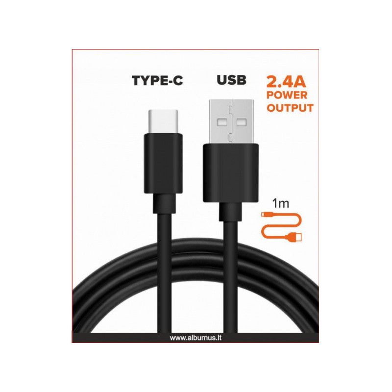 Laidas USB su įkrovimu TYPE-C 2.4A 1M