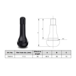 Ventiļi / valves black 38mm (long), TR414 100pcs./pack