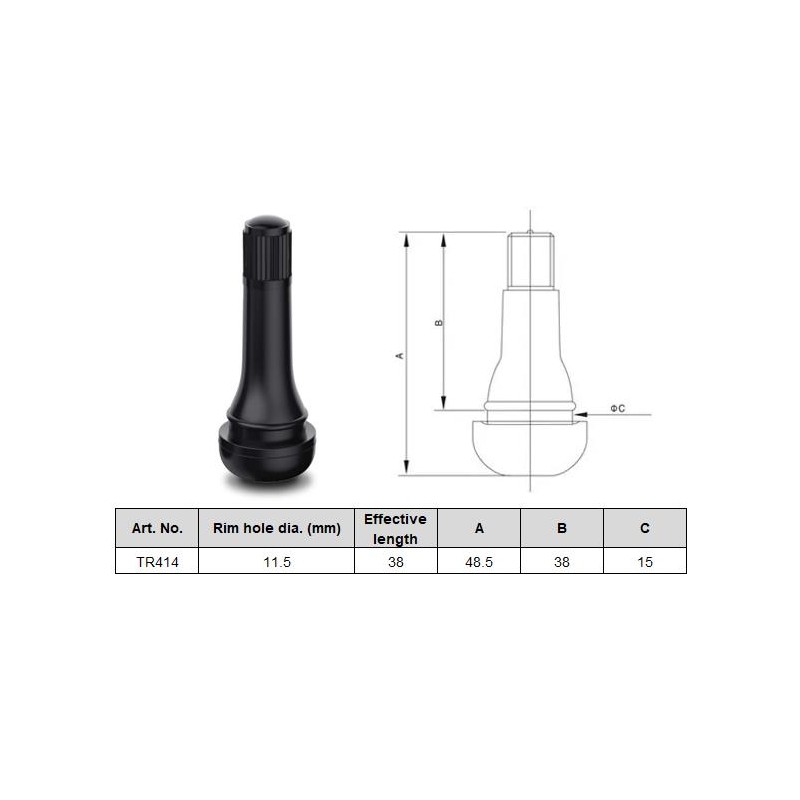 Ventiļi / valves black 38mm (long), TR414 100pcs./pack